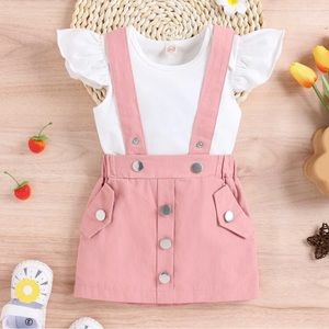 SHEIN Baby Pink Overall Skirt & Shirt Set